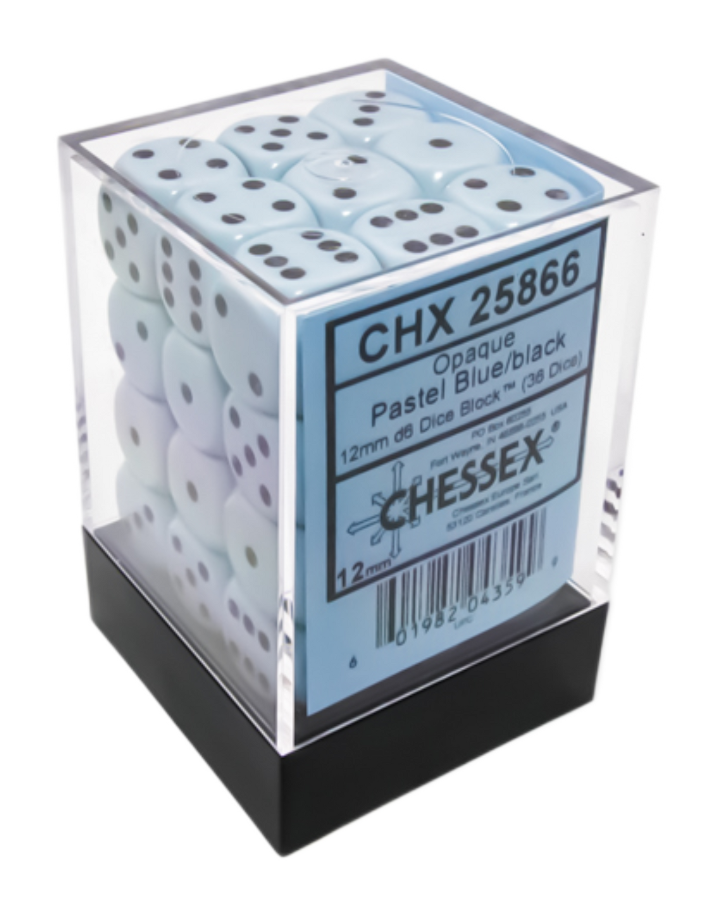 Chessex Opaque 12mm d6 Pastel Blue/black Dice Block (36 dice)