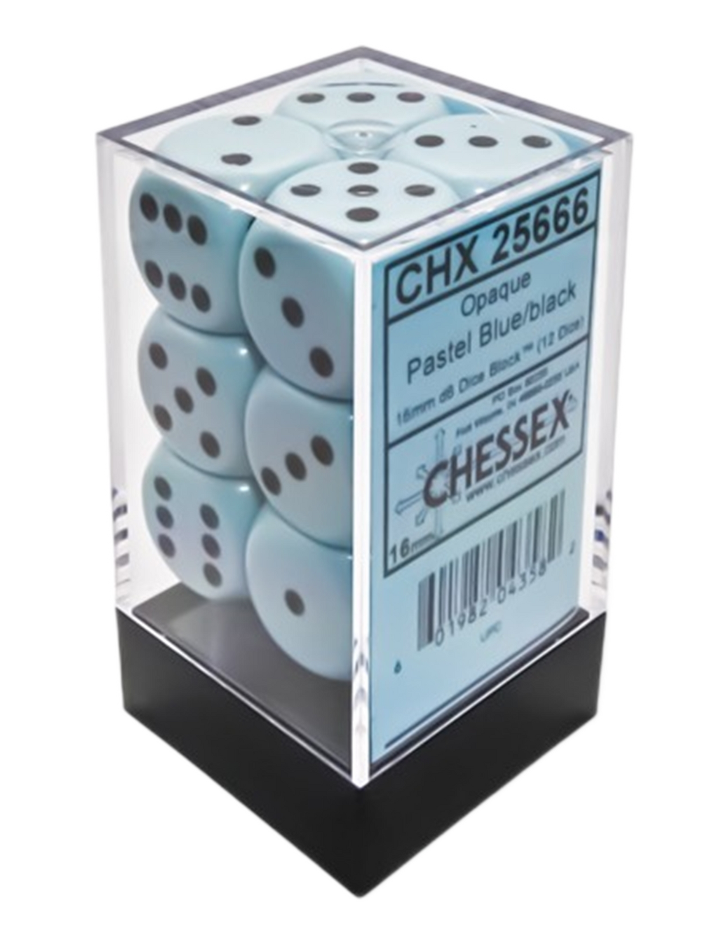 Chessex Opaque 16mm d6 Pastel Blue/black Dice Block (12 dice)