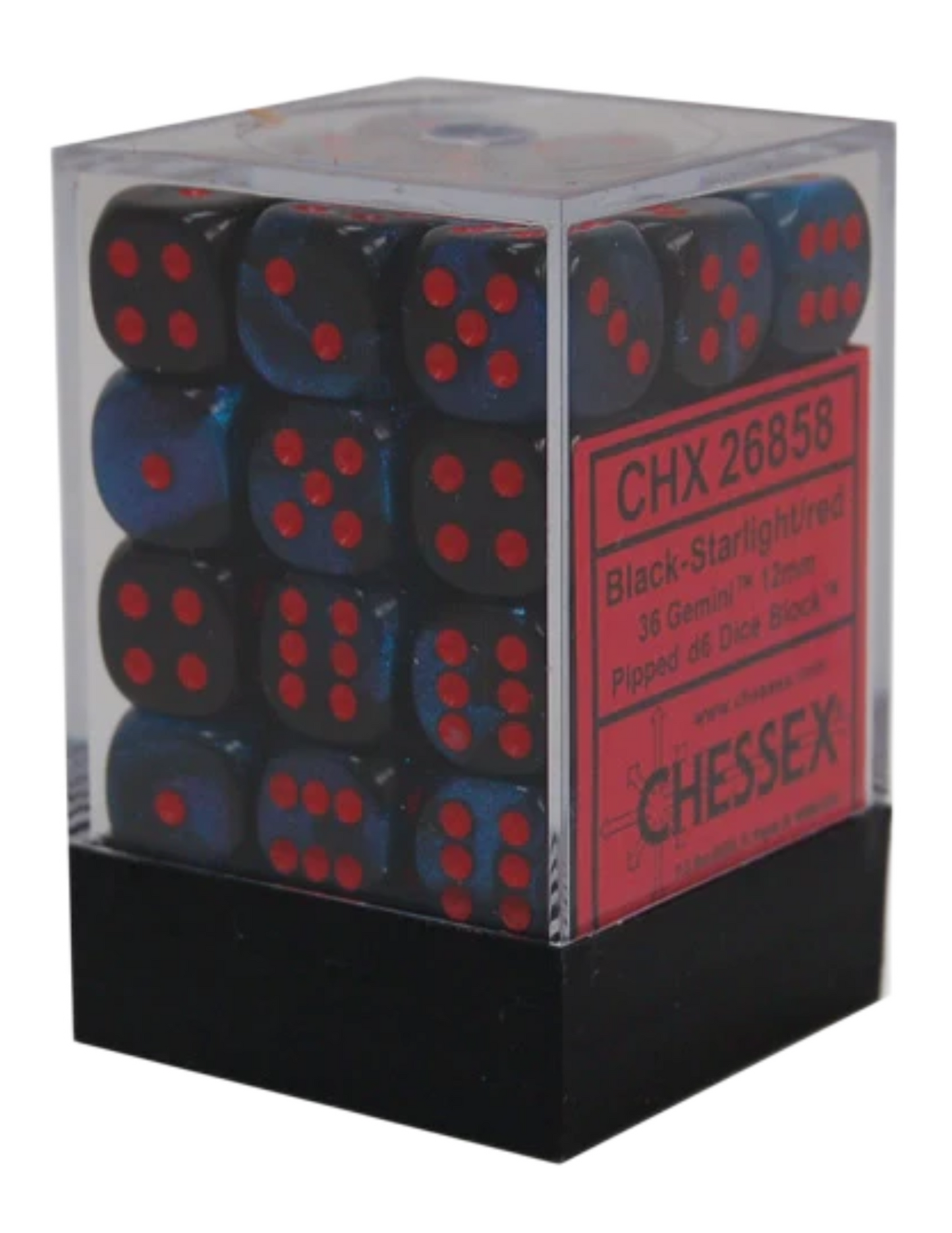 Chessex: Gem Black Starlight / Red 12Mm D6 36 Dice