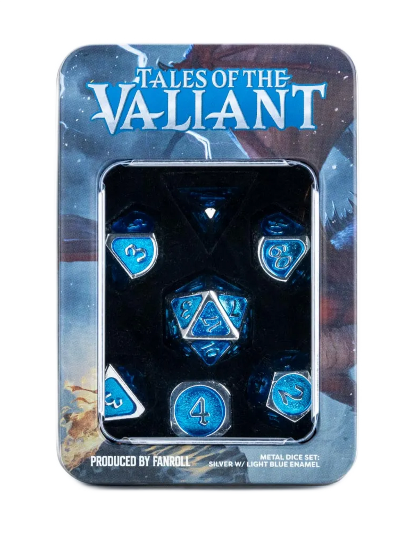 Tales of the Valiant Metal Dice Set: Silver w/ Light Blue Enamel