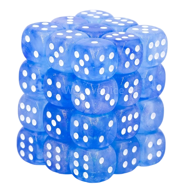 Chessex Borealis 12mm d6 Sky Blue/white Luminary Dice Block (36 dice)