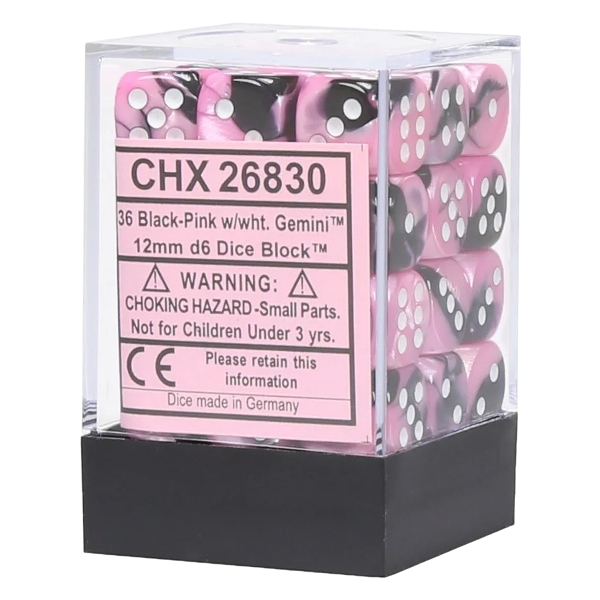 Chessex: Gemini Black-Pink/White 12Mm D6 Dice Block (36 dice)