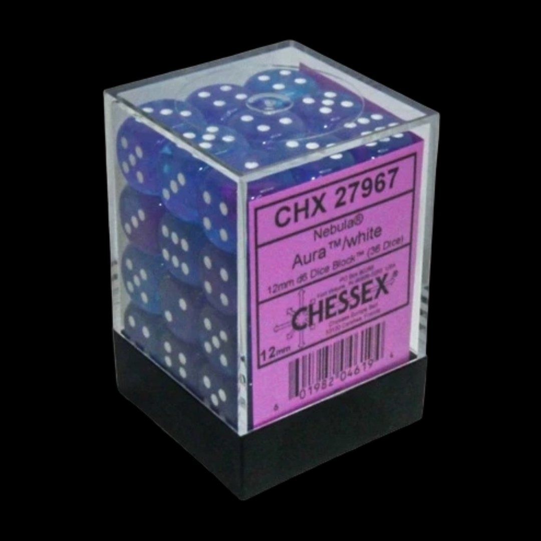 Chessex Nebula Aura/White 12mm D6 Dice Cube (36 dice)