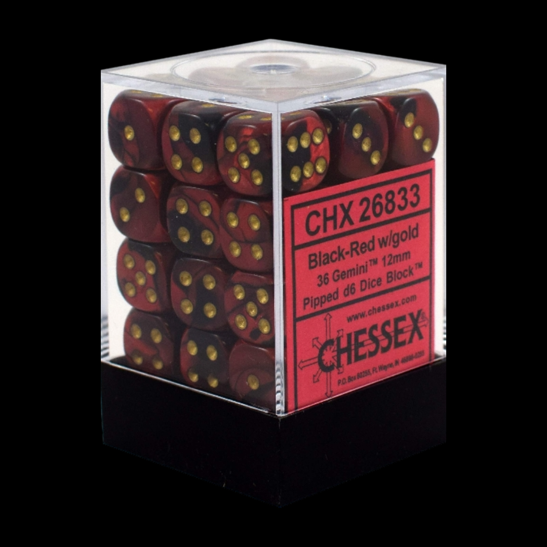 Chessex: Gemini Black-Red/Gold 12Mm D6 Dice Block (36 dice)