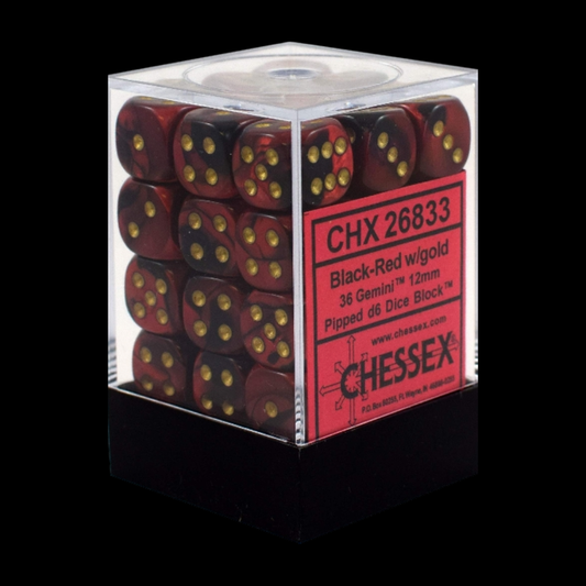 Chessex: Gemini Black-Red/Gold 12Mm D6 Dice Block (36 dice)