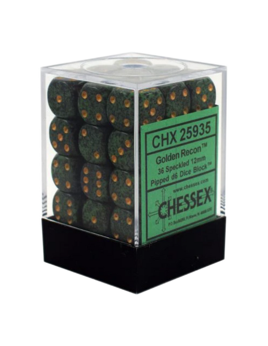 Chessex: Speckled Golden Recon 12Mm D6 Dice Block (36 Ct)