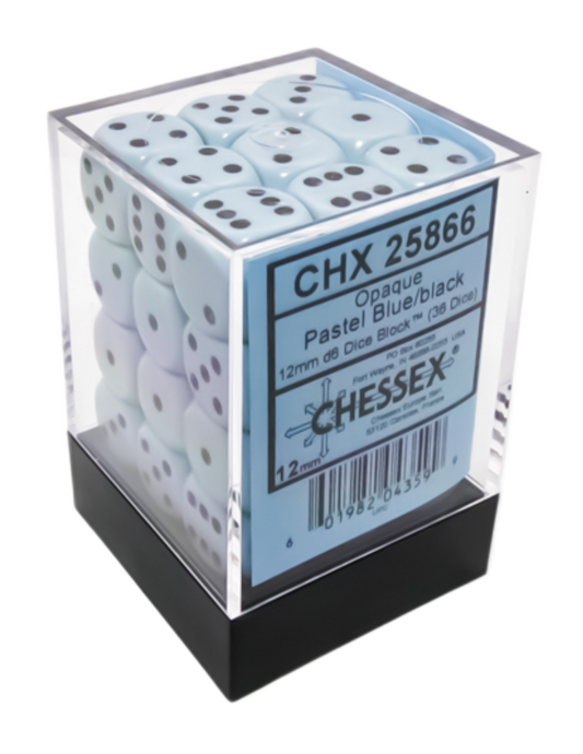 Chessex Opaque 12mm d6 Pastel Blue/black Dice Block (36 dice)