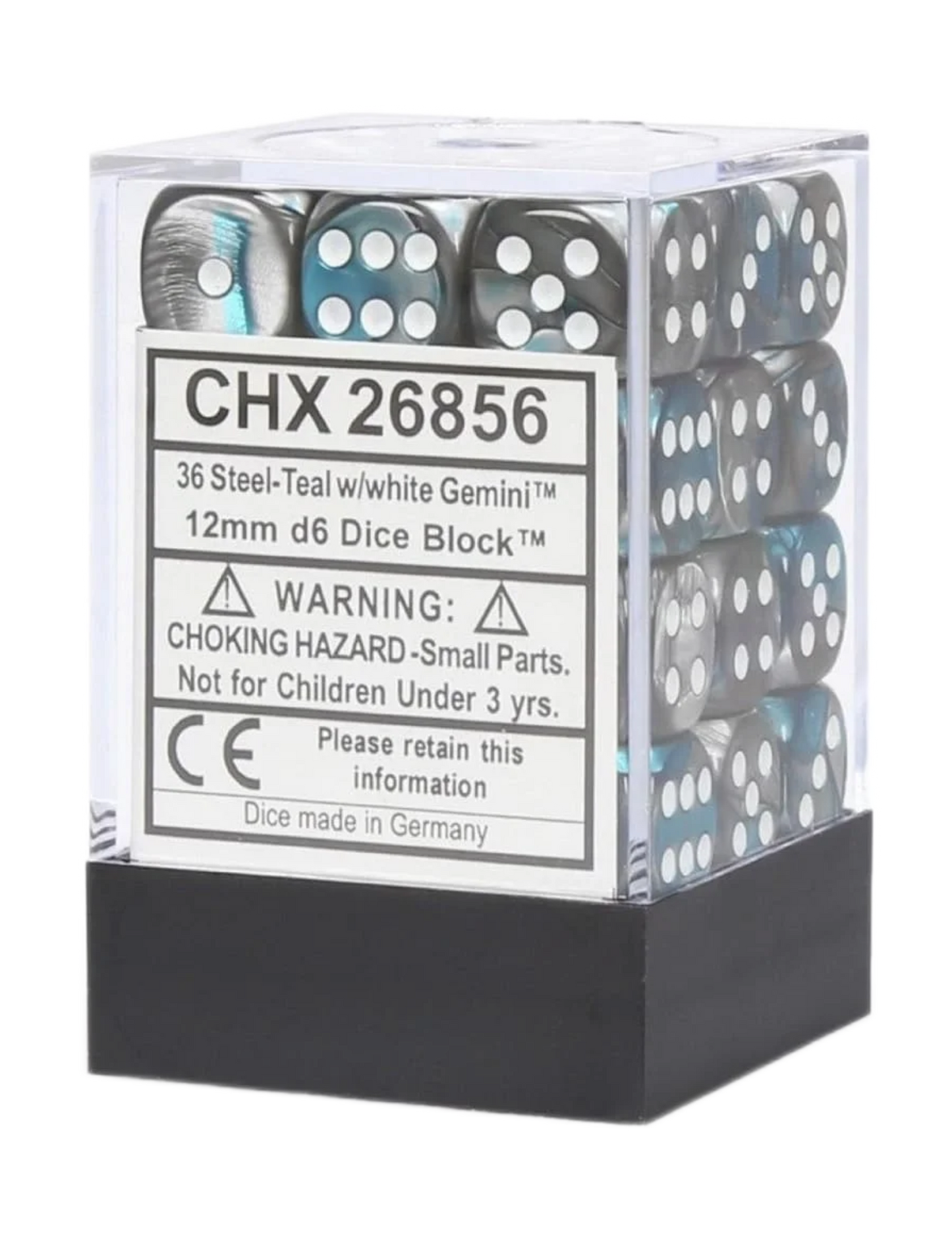Chessex: Steel-Teal With White 12Mm D6 (36 Dice)