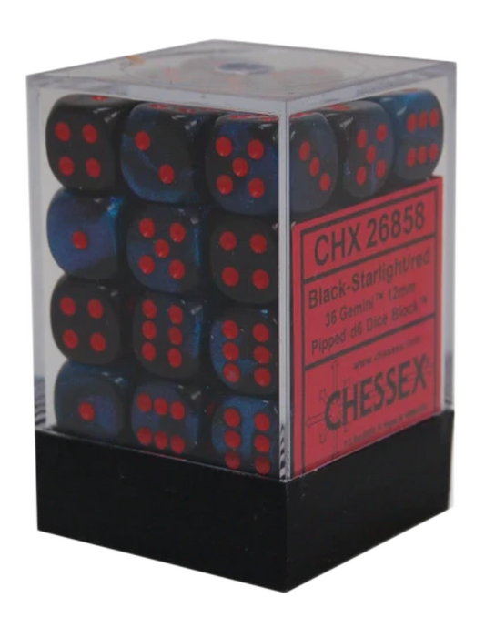 Chessex: Gem Black Starlight / Red 12Mm D6 36 Dice
