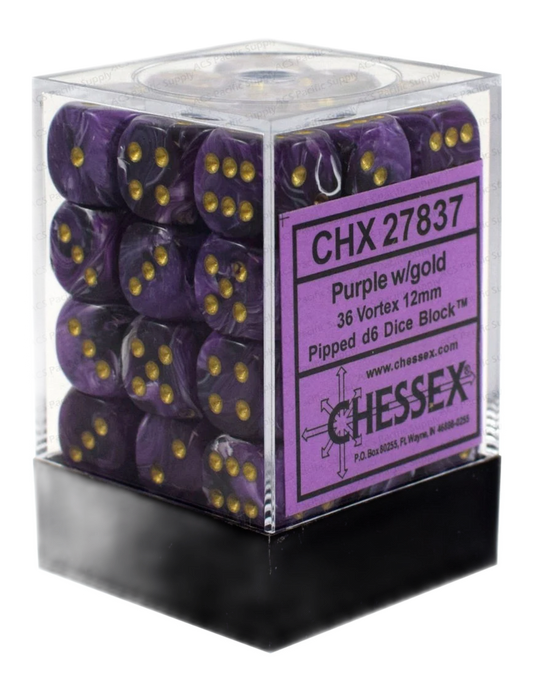 Chessex: Purple/Gold 12Mm D6 Dice (36 Dice)