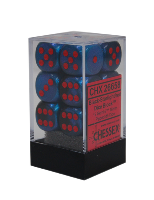 Chessex: Gem Black Starlight / Red 16Mm Dice (12 Dice)
