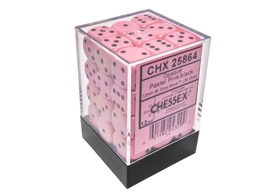 Chessex Opaque 12mm d6 Pastel Pink/black Dice Block(36 dice)