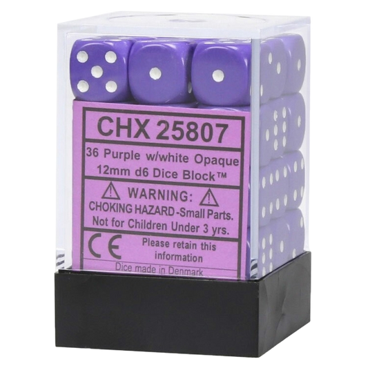 Chessex: Opaque Purple/White 12Mm D6 Dice (36 dice)