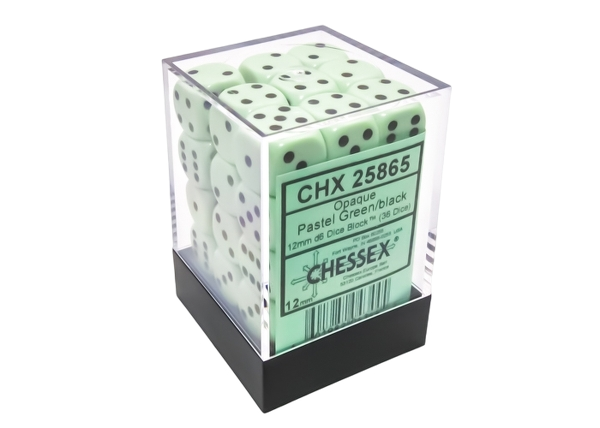 Chessex Opaque 12mm d6 Pastel Green/black Dice Block(36 dice)