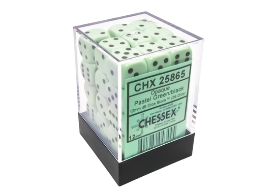 Chessex Opaque 12mm d6 Pastel Green/black Dice Block(36 dice)