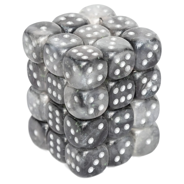 Chessex Borealis 12mm d6 Light Smoke/silver Luminary Dice Block (36 dice)