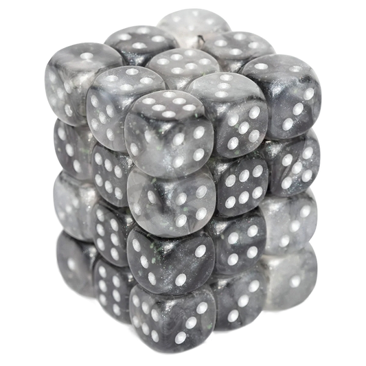 Chessex Borealis 12mm d6 Light Smoke/silver Luminary Dice Block (36 dice)