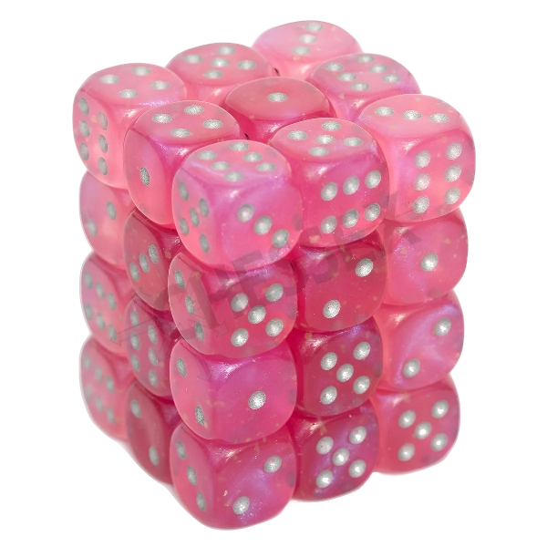 Chessex Borealis 12mm d6 Pink/silver Luminary Dice Block (36 dice)