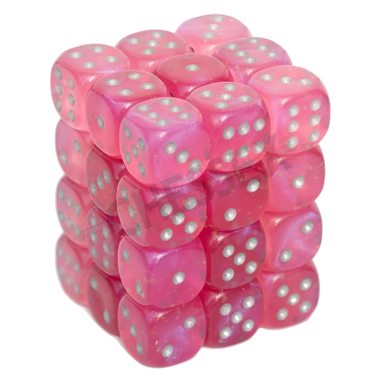 Chessex Borealis 12mm d6 Pink/silver Luminary Dice Block (36 dice)