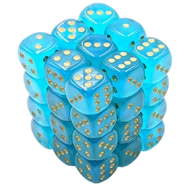 Chessex Borealis 12mm d6 Teal/gold Luminary Dice Block (36 dice)
