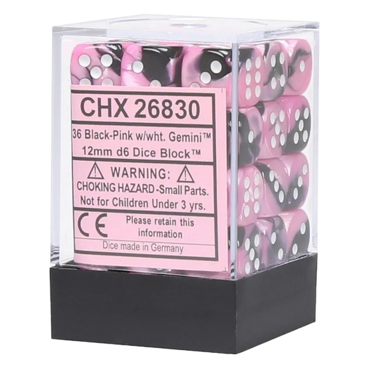Chessex: Gemini Black-Pink/White 12Mm D6 Dice Block (36 dice)